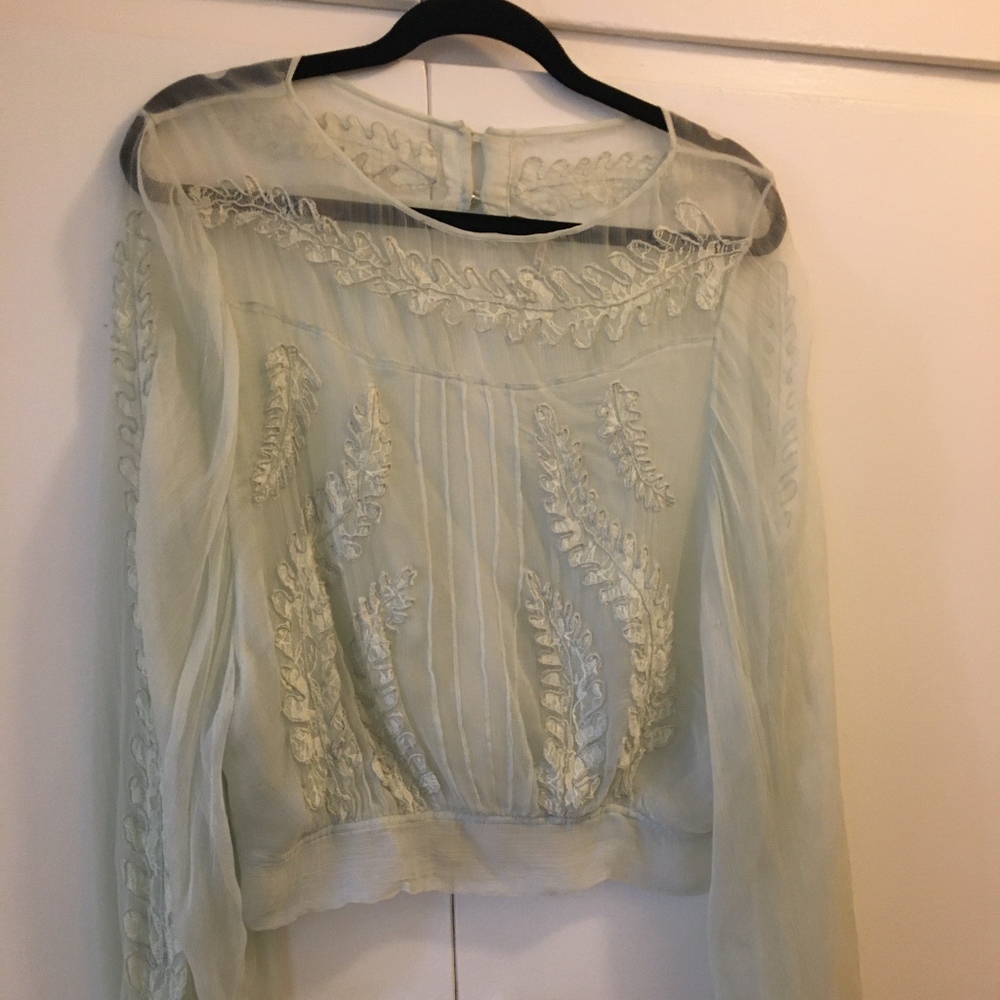 Free People mint backless sheer blouse